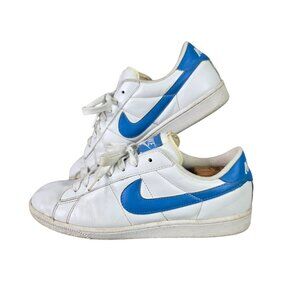 Womens Nike White & Orion Blue Leather Tennis Shoes Sneakers Athletic Size 8.5